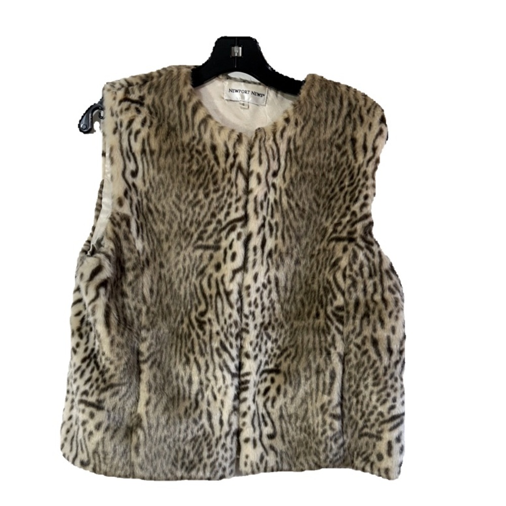 NEWPORT NEWS CHEETAH FAUX FUR WOMEN VEST IN SIZE SMALL TWO POCKETS
